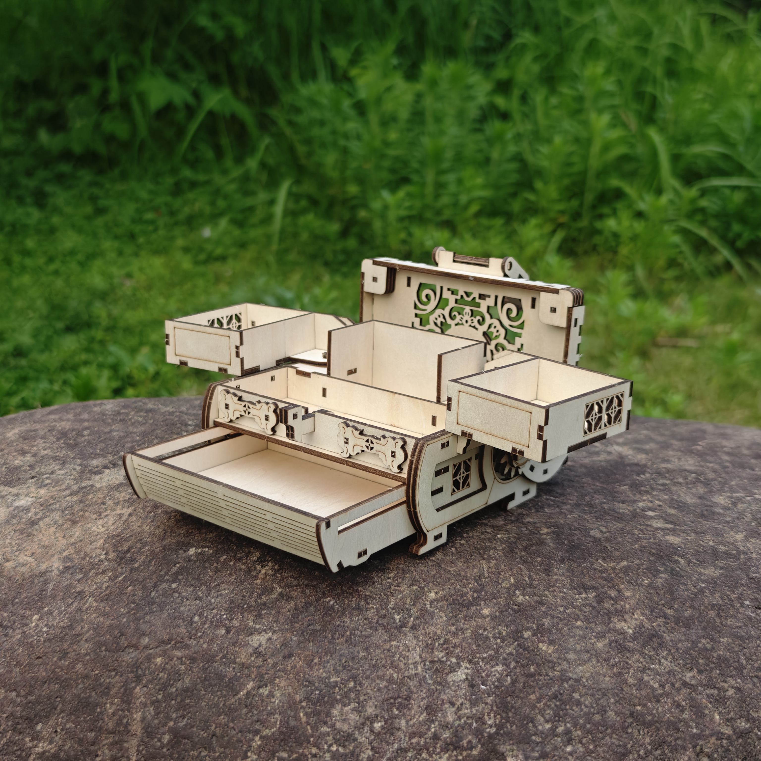 DIY 3D Treasure Box Wooden Puzzle Game Assembly Adult Building Block Jewelry Box