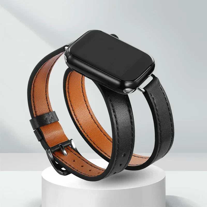 Bracelet en cuir pour Bracelet de montre Apple 10 42MM 46mm 9 8 7 41 45mm 6 SE 5 4 40 44mm Correa pour Bracelet IWatch Series10 Ultra 2 49mm: Charbon noir / 14mm