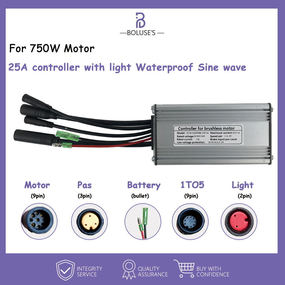 Ebike Controller Kt Sinus Controller Voor 250W-1000W Wiel Motor Controller Borstelloze Motor Controller Met Sm/waterdichte Stekker: KT-25A WP Sinewave