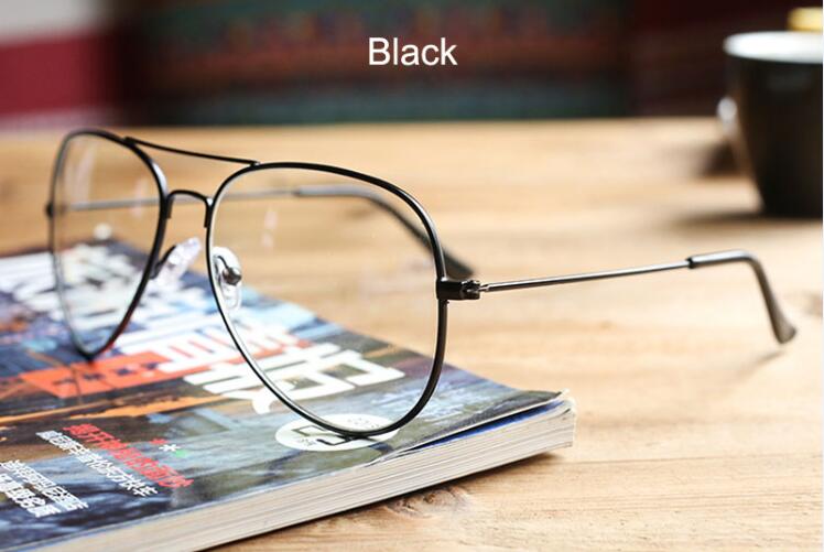 Retro estilo aviador gafas con montura metálica hombres y mujeres Vintage de de oro/plata/gris/negro transparente lente gafas: Black