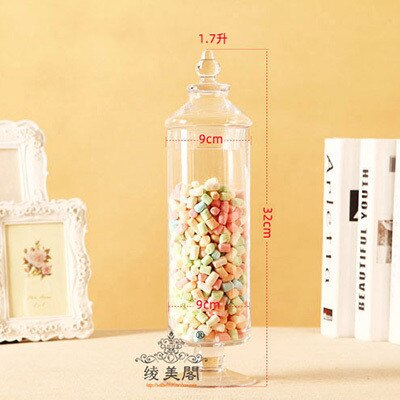 European Transparent Glass Storage Tank with Lid Household Glass Candy Jar Decorative Wedding Banquet Decorative Candy Bottle: D  9x32cm