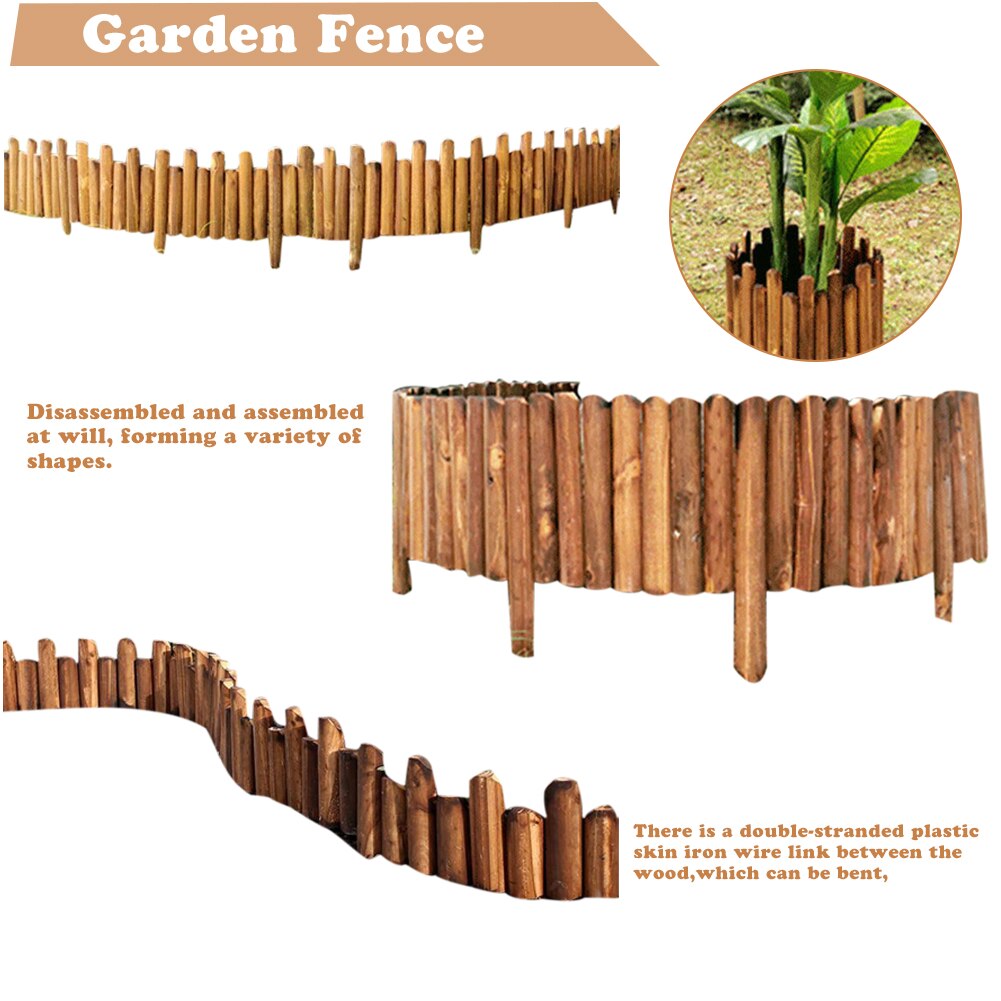 Valla enrollable de madera con pinchos, fácil de conectar, resistente a la corrosión, para camas de flores, caminos de césped inteligentes