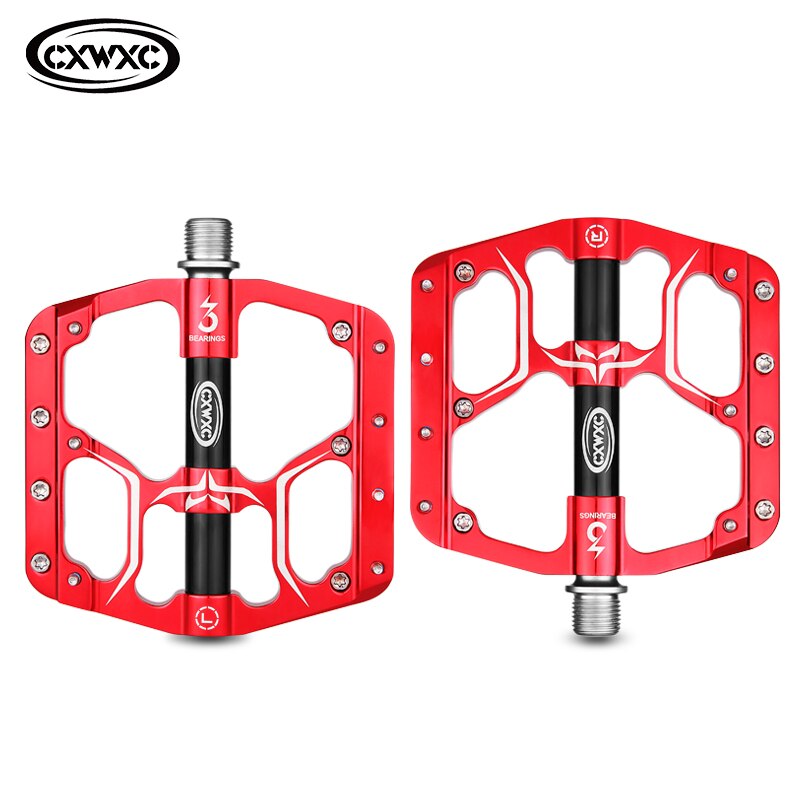 Pedales planos para bicicleta de montaña, 3 rodamientos sellados, plataforma ancha, antideslizantes: Red