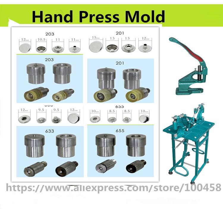 201 Metal Fastener Snap Button Dies For Handmade Press Machine Manual Install Snap button Mold 655, 633 ,831 ,203 Button Tools