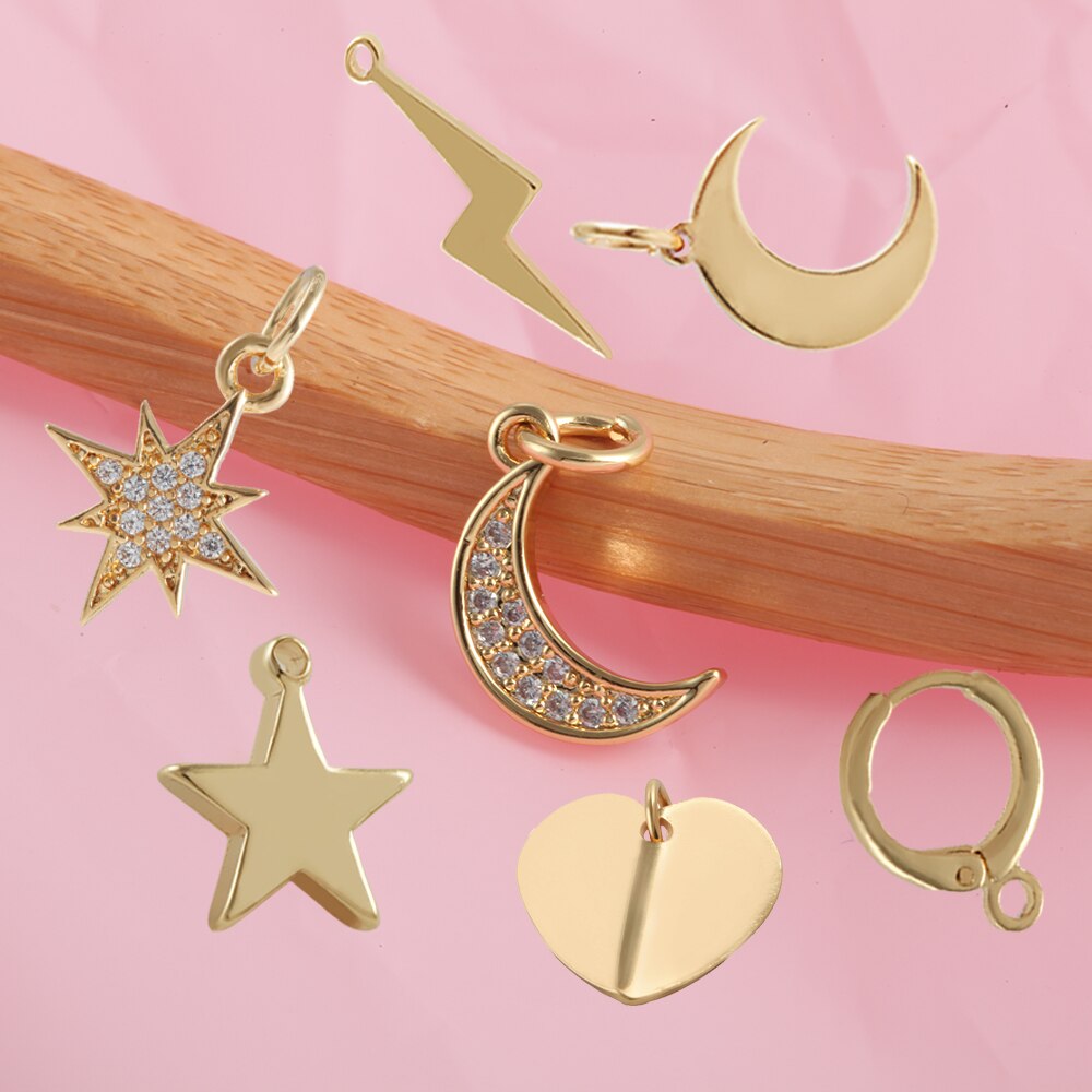 10 stücke Mond Stern Reize für Schmuck Machen Groß Sonne Blitz Reize Anhänger Diy Ohrring Halskette Armbinde Zubehör Kupfer
