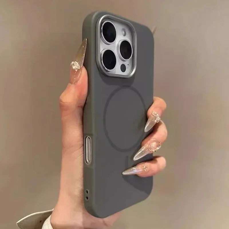 Luxury Magsafe Wireless Charging Leather textur Phone Cases For iPhone 13 12 14 15 16 Pro Max Plus Magnetic Bumper Cases Cover: GRAY / For iPhone 15 Pro