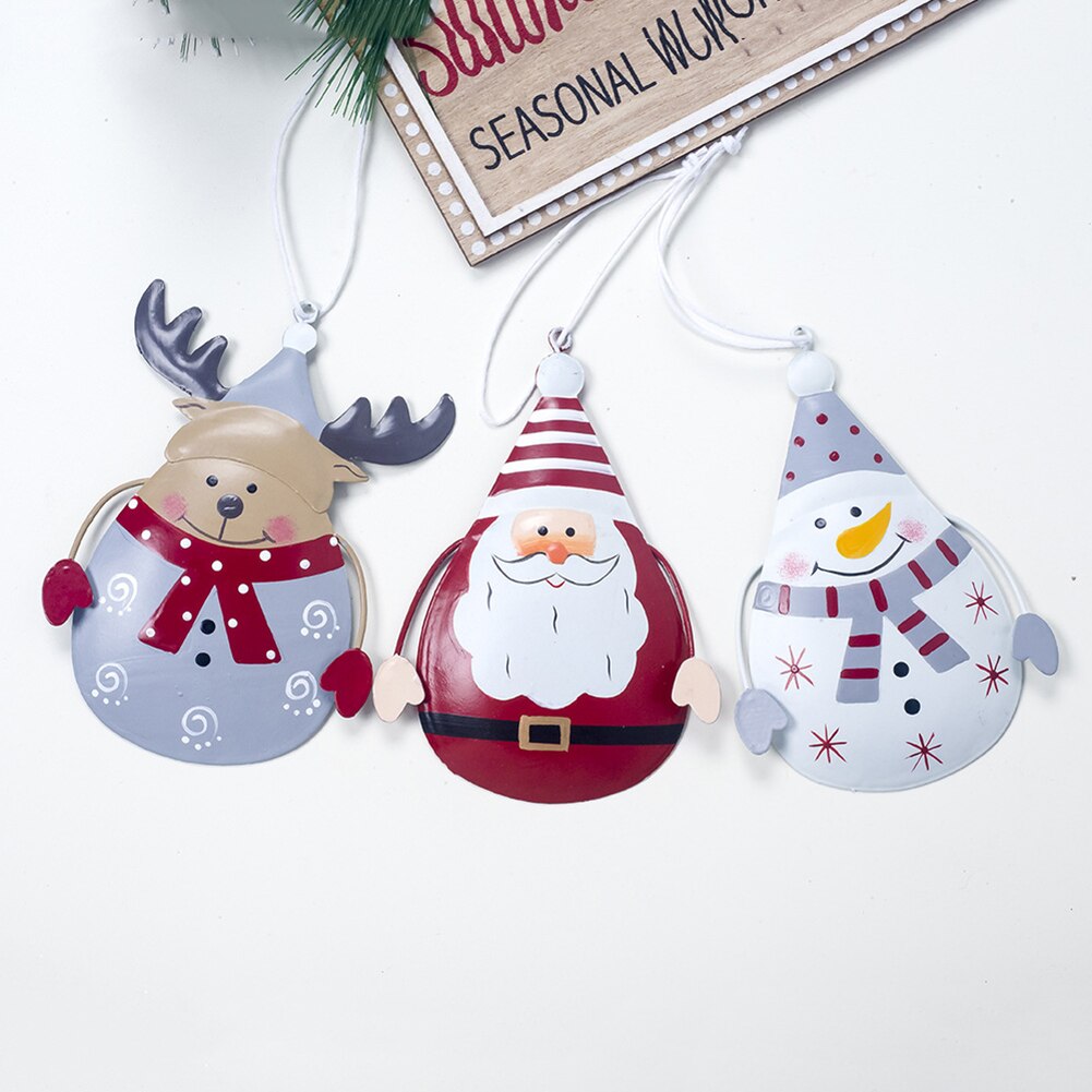 Mooie Geschilderd Ijzeren Sneeuwpop Elanden Kerstman Opknoping Hanger Xmas Kerstboom Toppers Ornamenten Home Decoratie