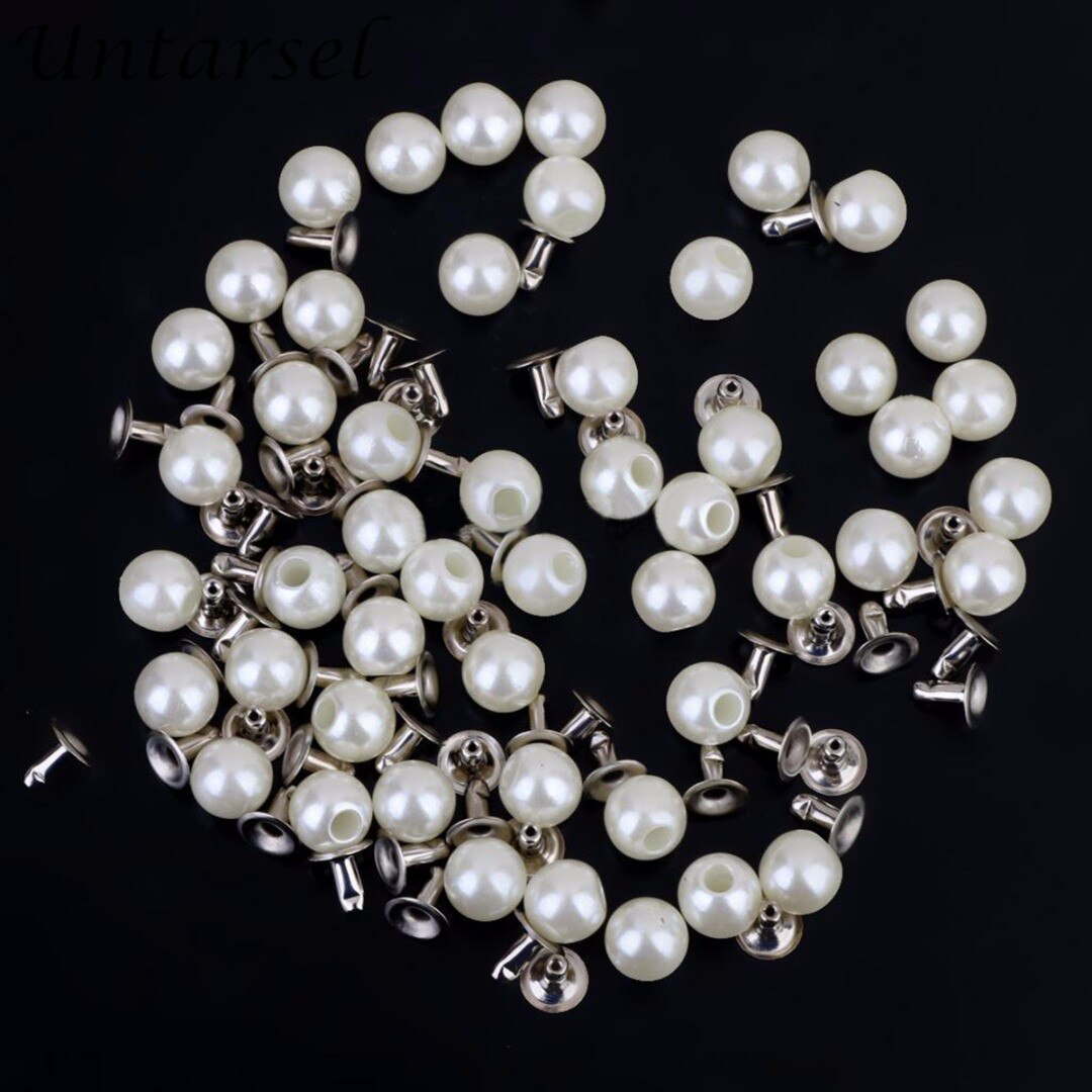 Tachuelas de perlas de imitación de 6mm-16mm, remaches blancos marfil de para pulseras de cuero, joyería DIY