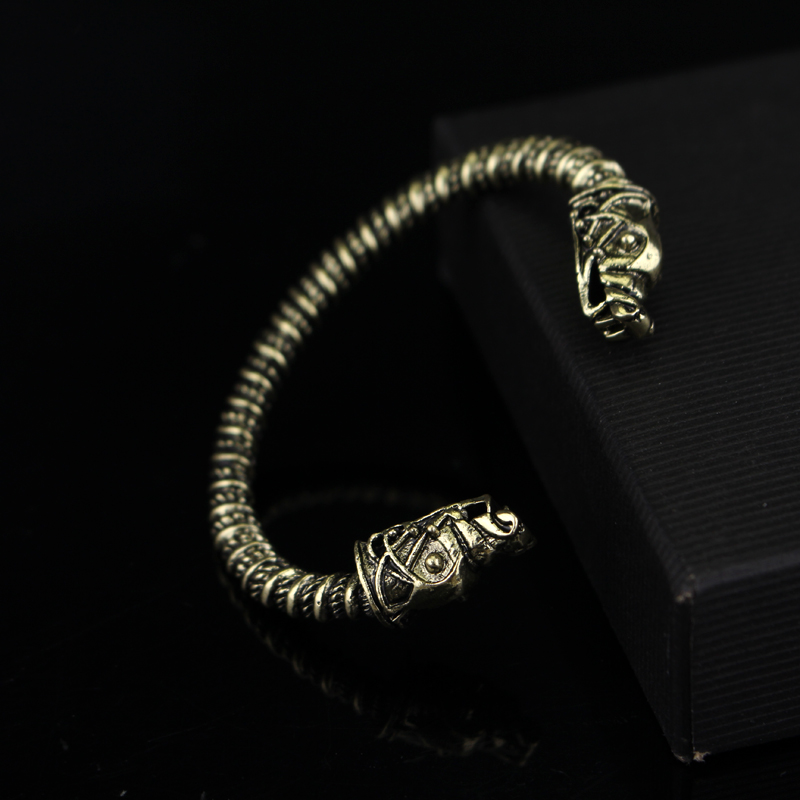 Retro Lava stone Beads Viking rune Alloy Bracelet For Men Women Bangle Jewelry: B008-Bronze