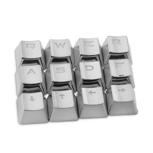 12 Pcs/Set PET Electroplating Gaming Keyboard Key Caps English Replacement Button Set for Game Keyboard Key Cap Switches: Silver