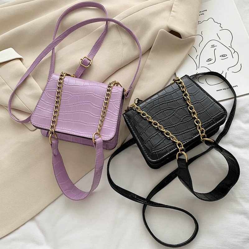 Krokodillemønster pu lær crossbody vesker for kvinner kjede kvinnelige skulder vesker mini vesker reise cross body bag