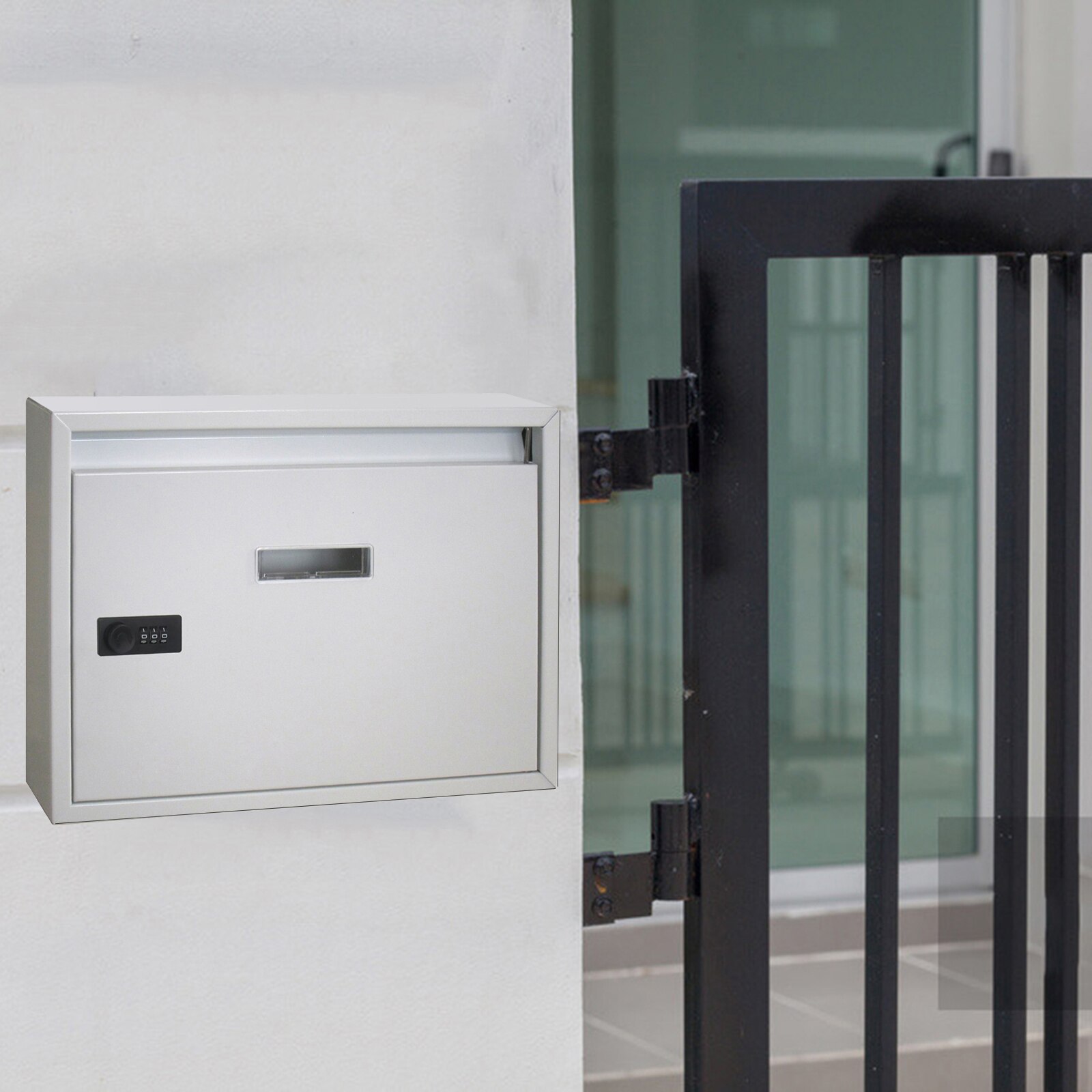 Wall Mount Post Box Home Front Door Yard Decor, Outdoor Lock Mail Box Envelope Newspaper Box for Office