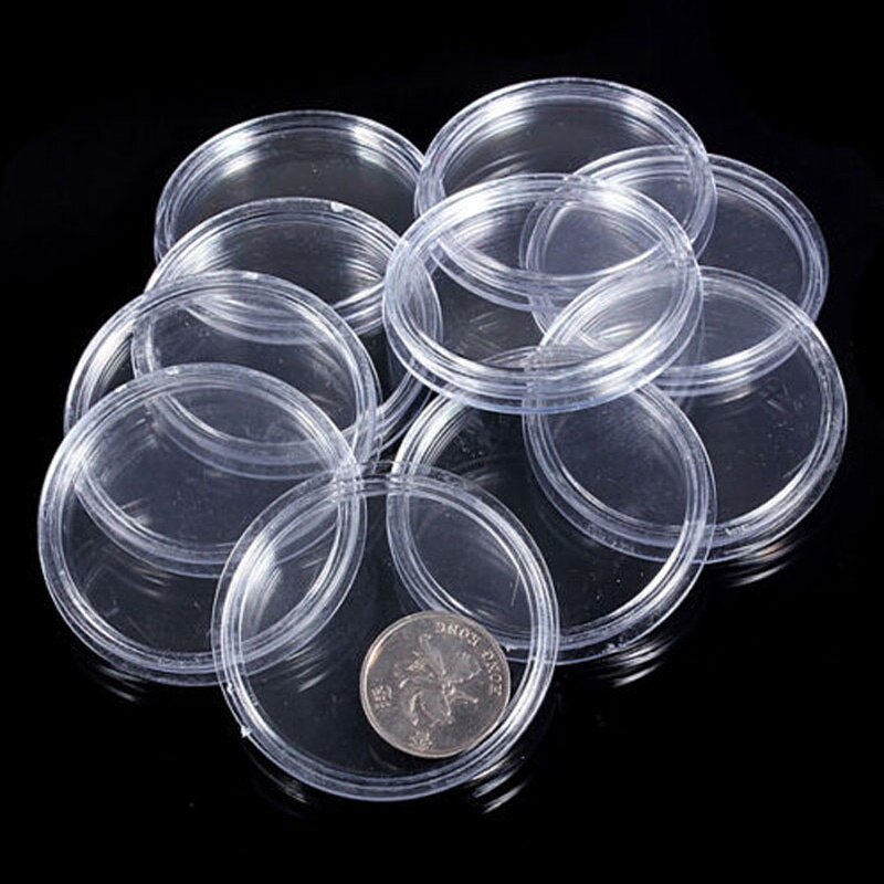 10 Pcs 30mm Coin Holder Mini Case Acrylic Clear Round Plastic Cases Coin Collection Box Coin Storage Capsules Holder Cases