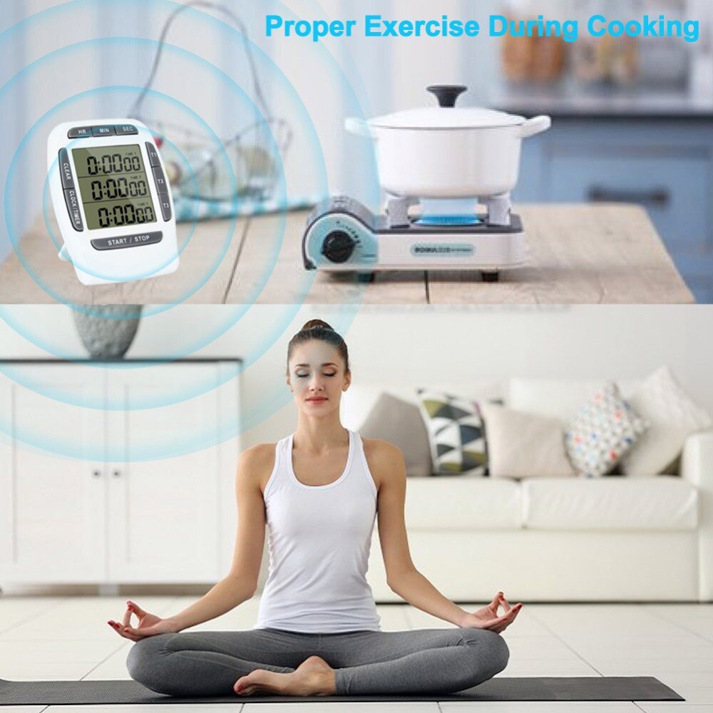 Multi-function Digital LCD Timer Three-Channel Display Kitchen Timer Alarm Clock Electronic Countdown Timer