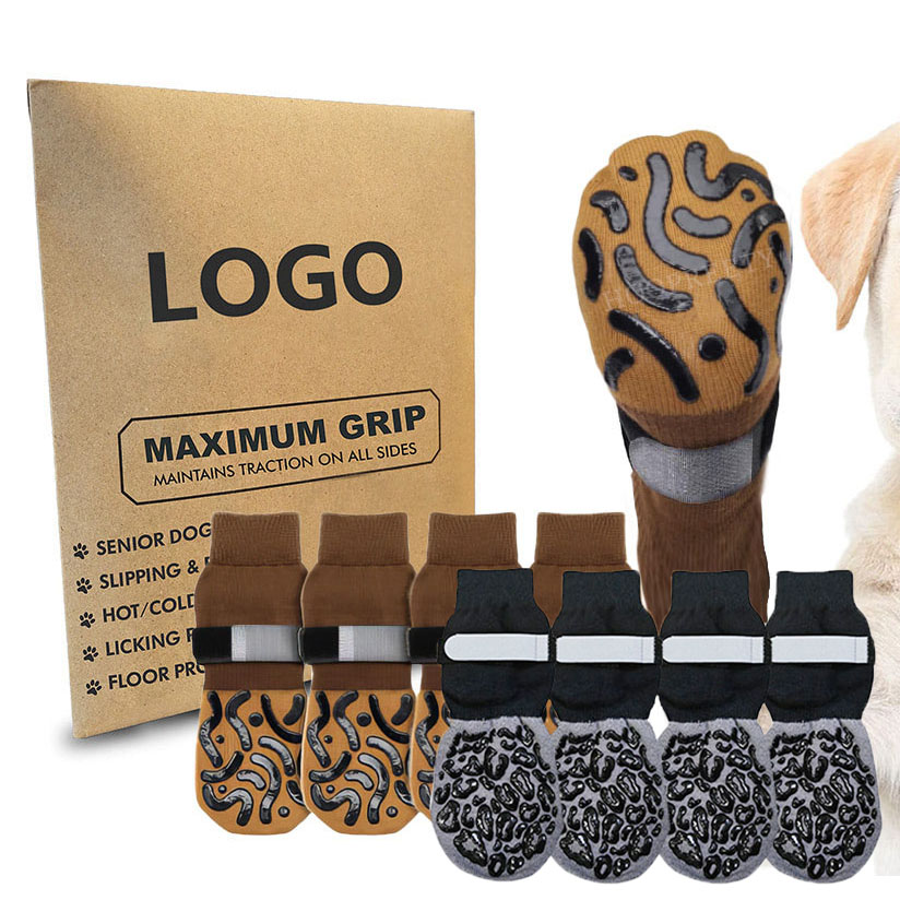 Calcetines antideslizantes para perros para pisos de madera dura, evitan que lamer y resbalones, botines gruesos para perros con pinzas para perros pequeños, medianos y grandes