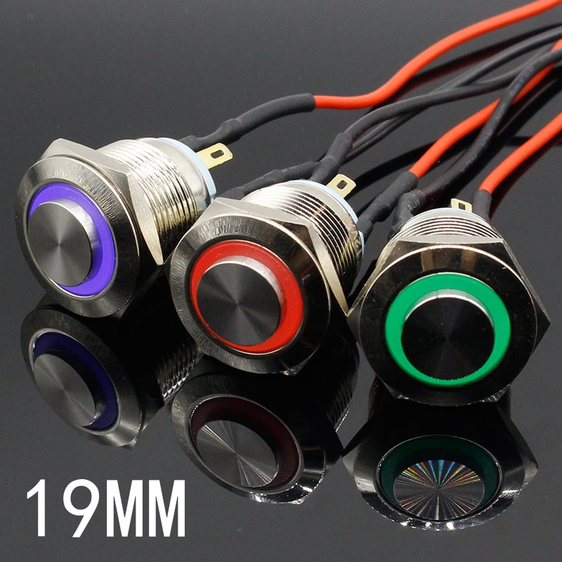19mm Wasserdicht Momentary Edelstahl Metall Türklingel Glocke Horn Push Button Schalter LED Auto Auto