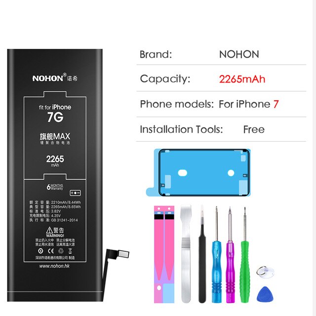 NOHON Hoge Capaciteit Originele Batterij Voor iPhone 6S 6 7 8 Plus 5 5S 5C SE Vervanging Bateria mobiele Telefoon Batterij + Gratis Tools: For iPhone 7