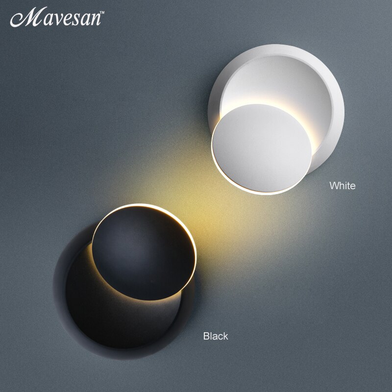 LED Wandlamp 360 graden rotatie verstelbare bed licht Wit en Zwart creatieve wandlamp Zwart moderne gangpad ronde lamp