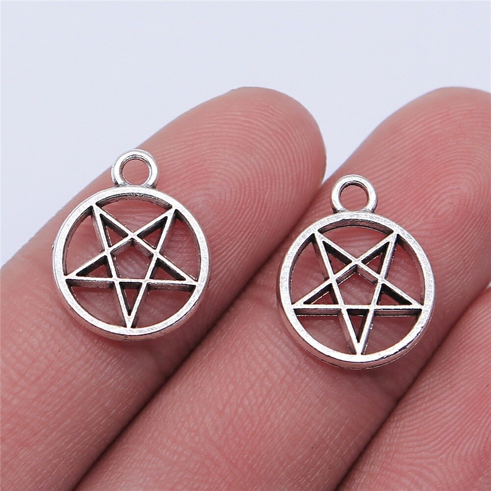 Pendentifs en forme d'étoile pentagramme, 20 pièces, pendentifs de couleur Bronze et argent, fabrication de bijoux anciens, artisanat fait à la main: 13x13mm-Silver