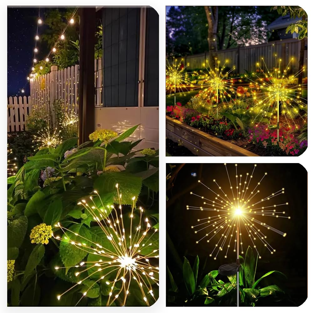 Lampe solaire de feu d'artifice à 200 LED, pour décoration extérieure, paquet de 1 à 4, 8 Modes, lumières féeriques de jardin, lumières Starburst pour paysage
