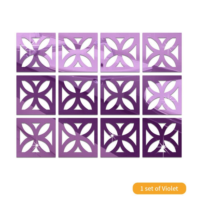 Pegatina de espejo de flores de cuatro hojas de hueco para sala de estar, papel tapiz de decoración de dormitorio, calcomanías de espejo acrílico para decoración del hogar, bricolaje: Violet