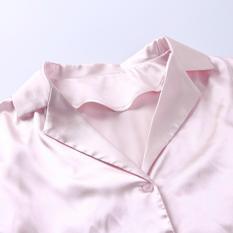Nclagen sateng kontor dameknapp bluse kortermet hakk krage silke myke bluser dame sommer fritidsskjorte