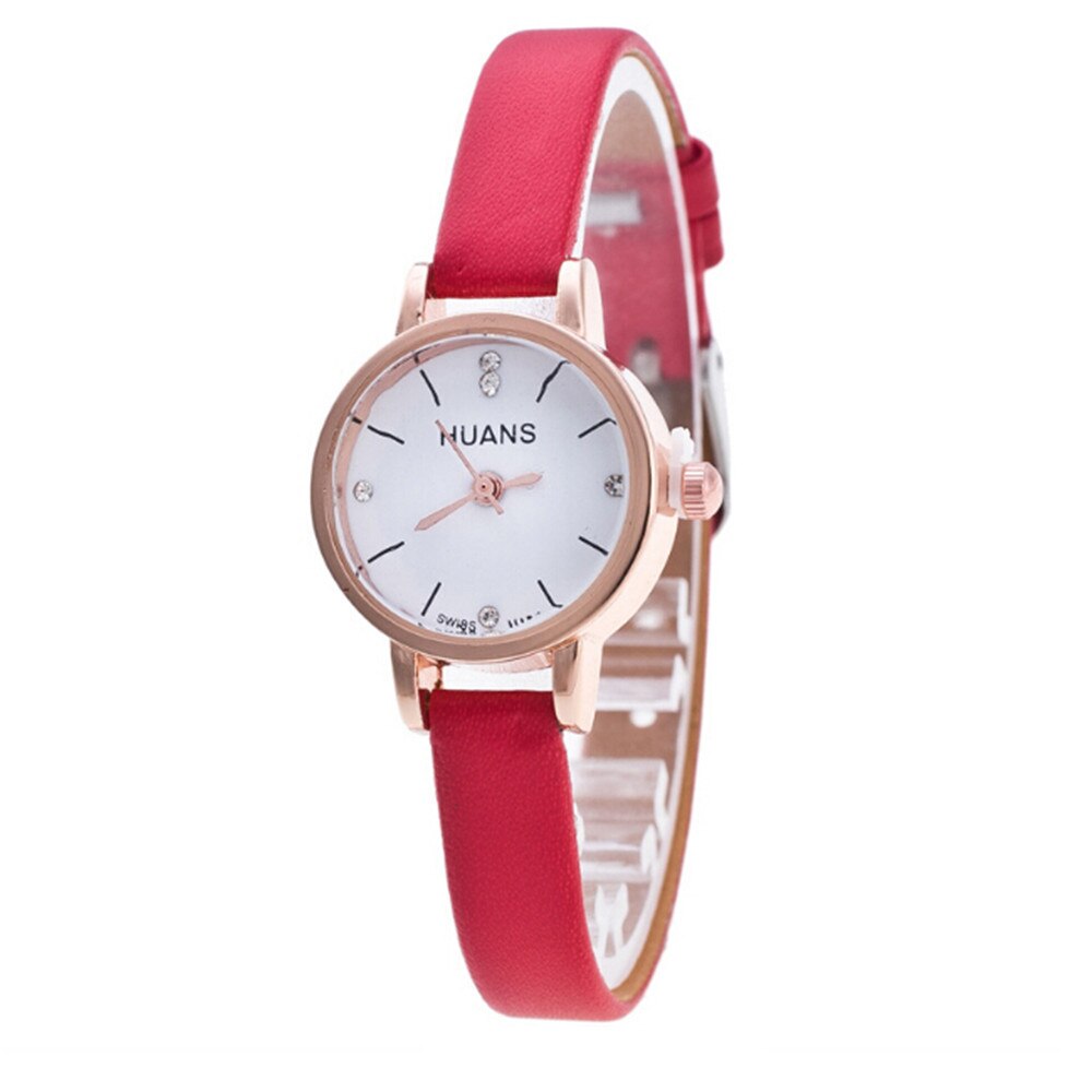 Trend Eenvoudige All-Wedstrijd Dames Horloge Legering Gesp Lederen Quartz Horloges Womens Kleine Verse Stijl Polshorloge Horloges Vrouwen: Red