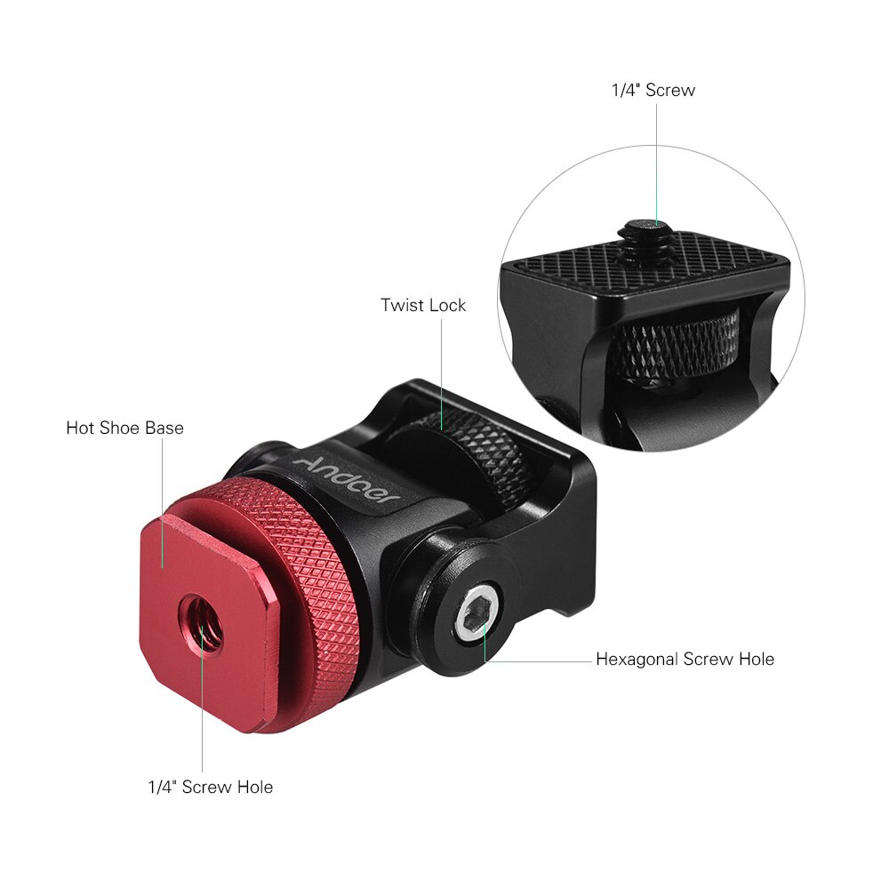Andoer Mini Testa A Sfera Flash Hot Shoe Adattatore di Montaggio 1/4 di Pollice Vite BallHead per DSLR Camera Tripod Monopiede