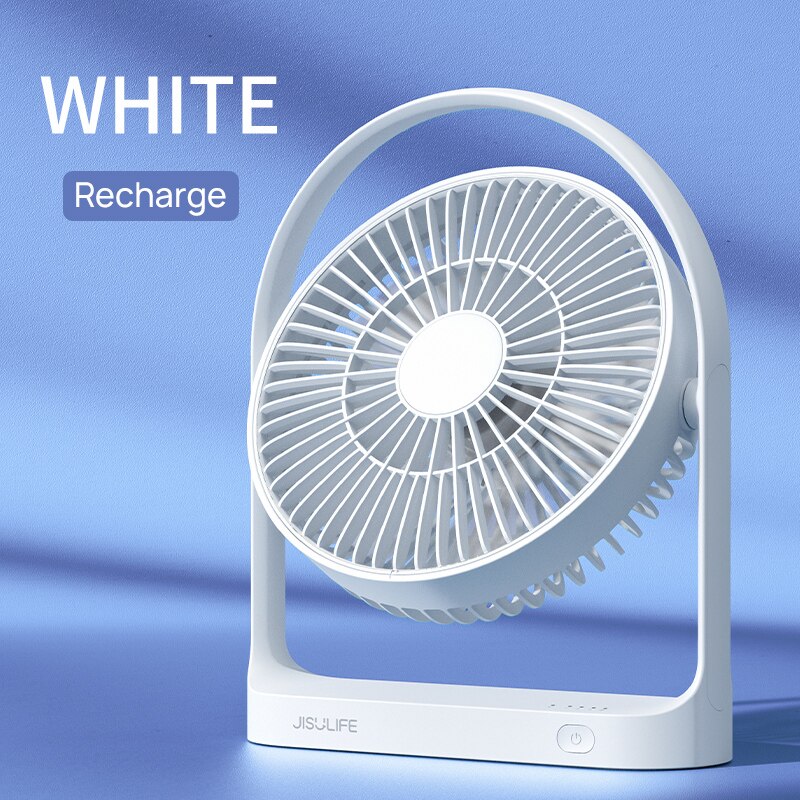 JISULIFE Table Fan Mini USB Strong Wind Rechargeable Desk Fans Wireless 4000mAH with 4 gear Wind Speed 270 Degree Rotata: Recharge White