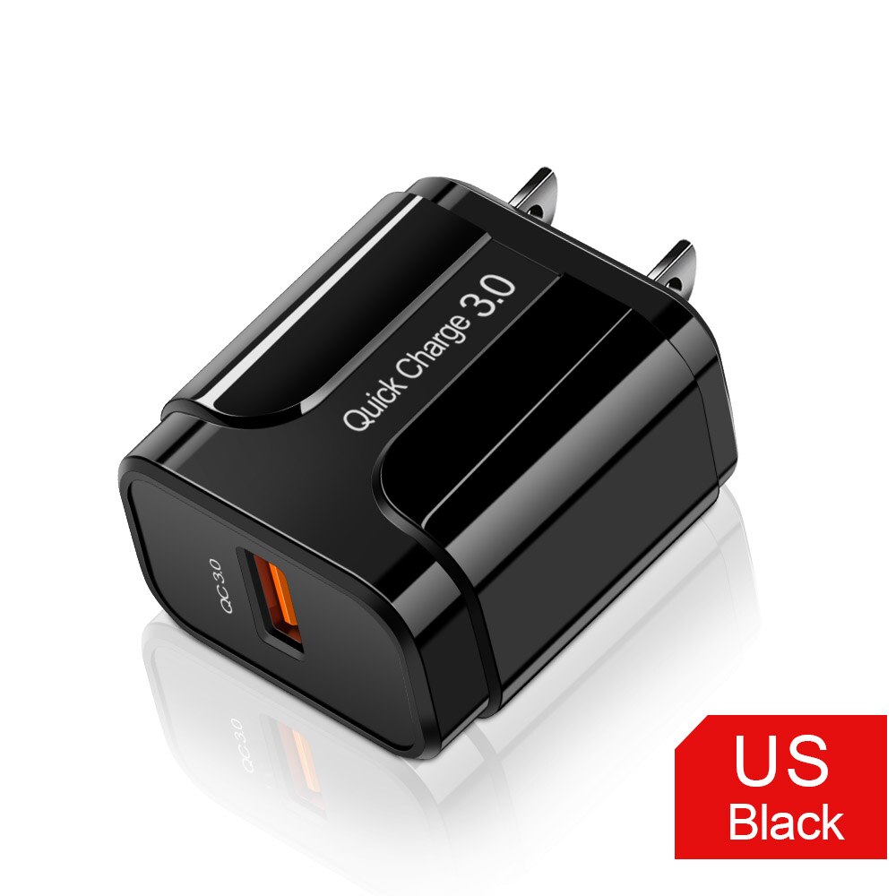 Cargador USB de carga rápida 3,0 para teléfono móvil, adaptador de carga rápida de pared Universal QC3.0 3u, para Samsung, Xiaomi, iPhone: 1u US Black