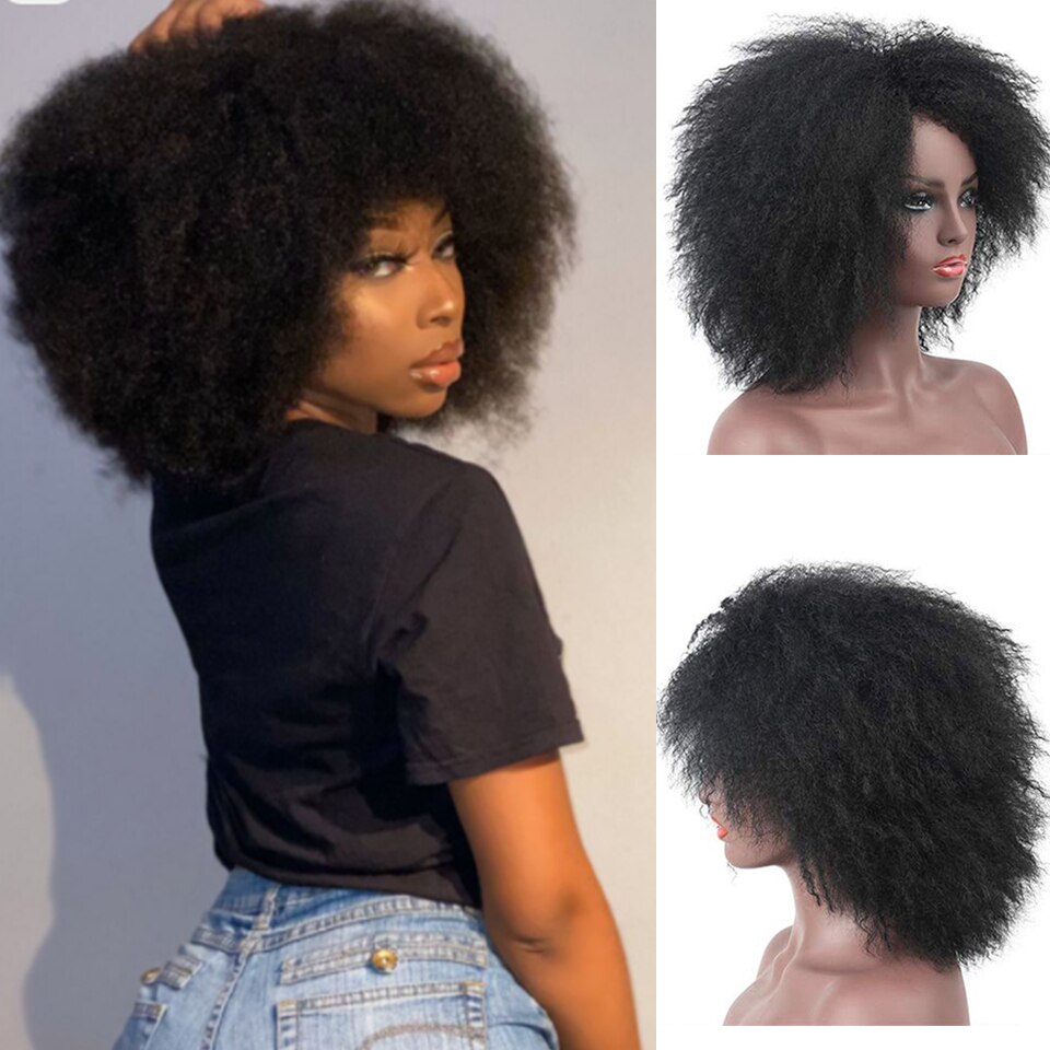 HOUYAN Africano nero ricci taglio irsuto capelli nero naturale resistente al calore tutti i giorni per le donne nere