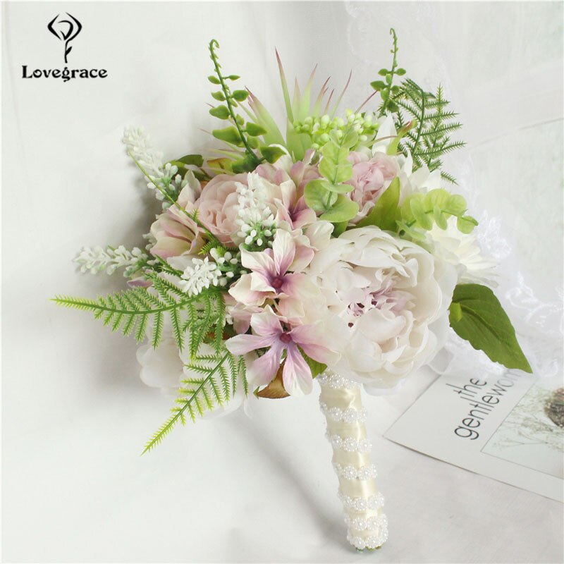 Lovegrace brude bryllup bukett brudepike haug med blomster bryllup forsyninger kunstig silke rose dahlia champagne festdekor