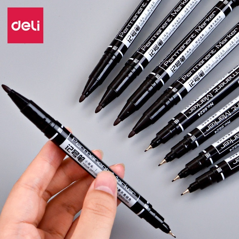 4/6/9pcs Deli Double Headed Permanent Marker Pen Set Fine Point Waterproof CD Marker Thin Nib Crude Nib 0.5mm-2mm Fine Color