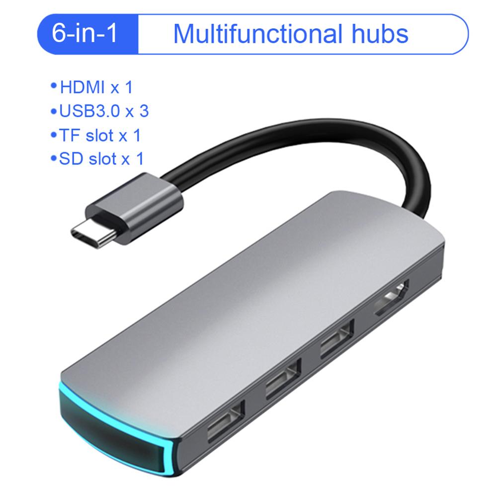 Usb Type C Hub Naar Hdmi RJ45 Lan Multi Usb 3.0 Pd Adapter Om 4K 30Hz USB-C Hub voor Macbook Pro Air Dock Usbc Type-C Hub Splitter: 6 IN 1