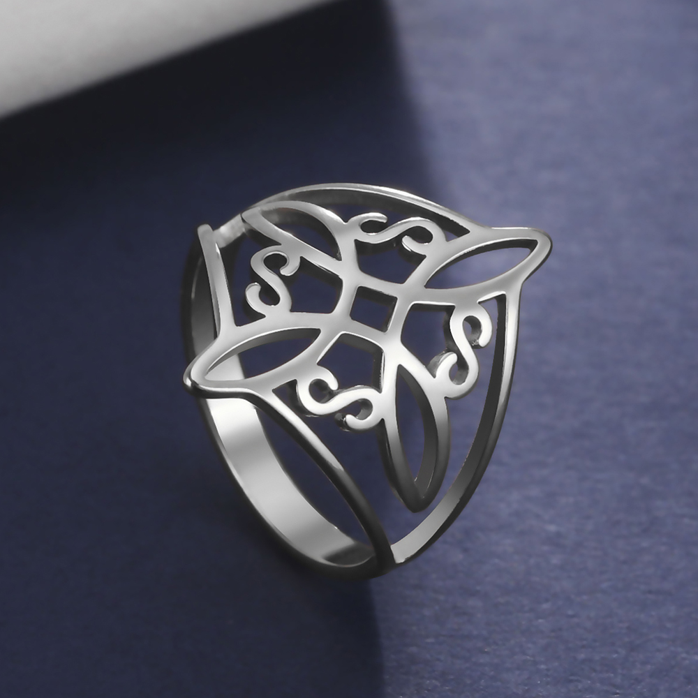 LIKGREAT bague noeud de sorcière pour femmes hommes creux en acier inoxydable bagues celtique Vintage amulette Protection Couple bijoux: 7 / Clair