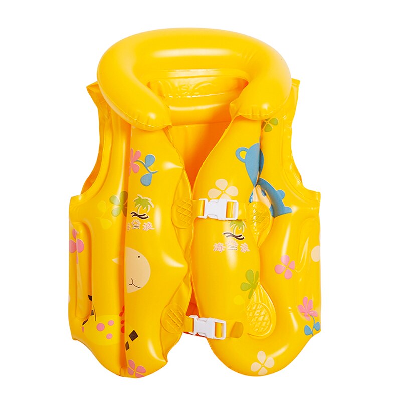 Children Life Jacket Inflatable PVC Cartoon Life Vest with Buckle for Kids PUZ777: Yellow / L