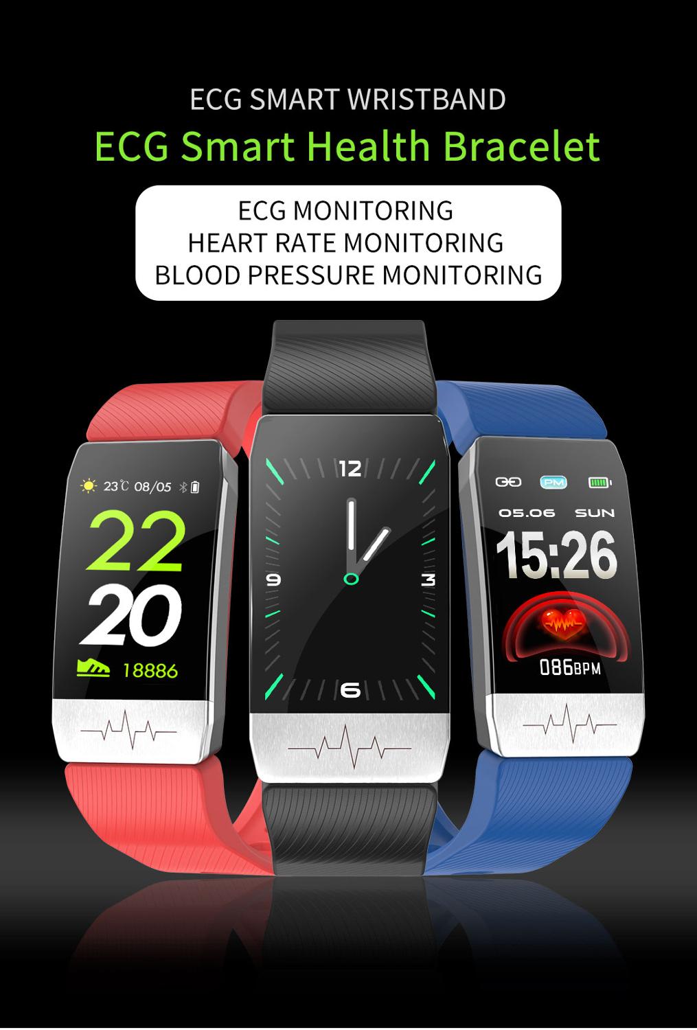 Tongyda smart band  t1s med kropstemperatur ecg + ppg fitness tracker blodtryk bluetooth smart armbåndsur til telefon