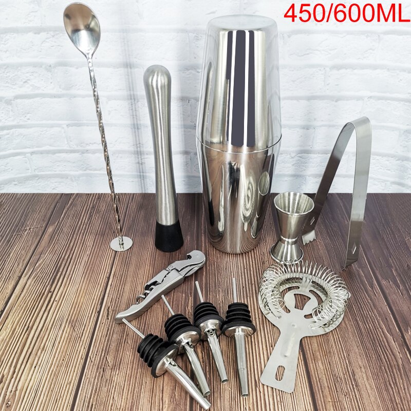 Premium Cocktail Shaker Bar Tools Set (11 piece) Stainless Steel Bartender Kit, with Many Bar Accessories Reusable Ice Cubes
