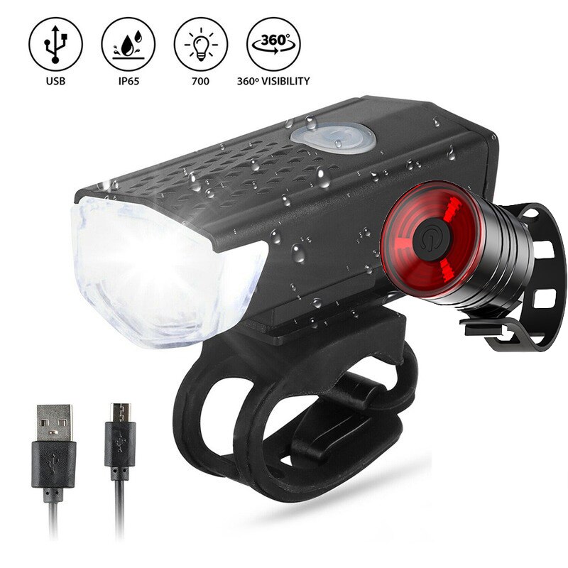 Luces LED de bicicleta recargables por USB, faro trasero para ciclismo de montaña o carretera, a prueba de agua, accesorios para bicicleta: Set C