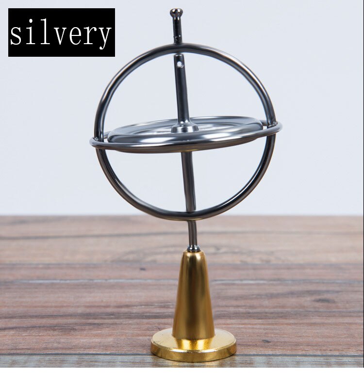 Videnskabelig pædagogisk metal finger gyroskop gyro top tryk lindre klassisk legetøj traditionelt læringslegetøj til børn: Sølvfarvet