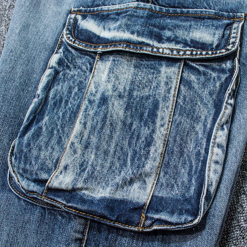 Pantalones vaqueros holgados de pierna ancha de invierno para hombre, pantalones vaqueros holgados de Hip Hop para hombre, pantalones vaqueros multibolsillos de Denim para motorista de talla grande 42 44 46