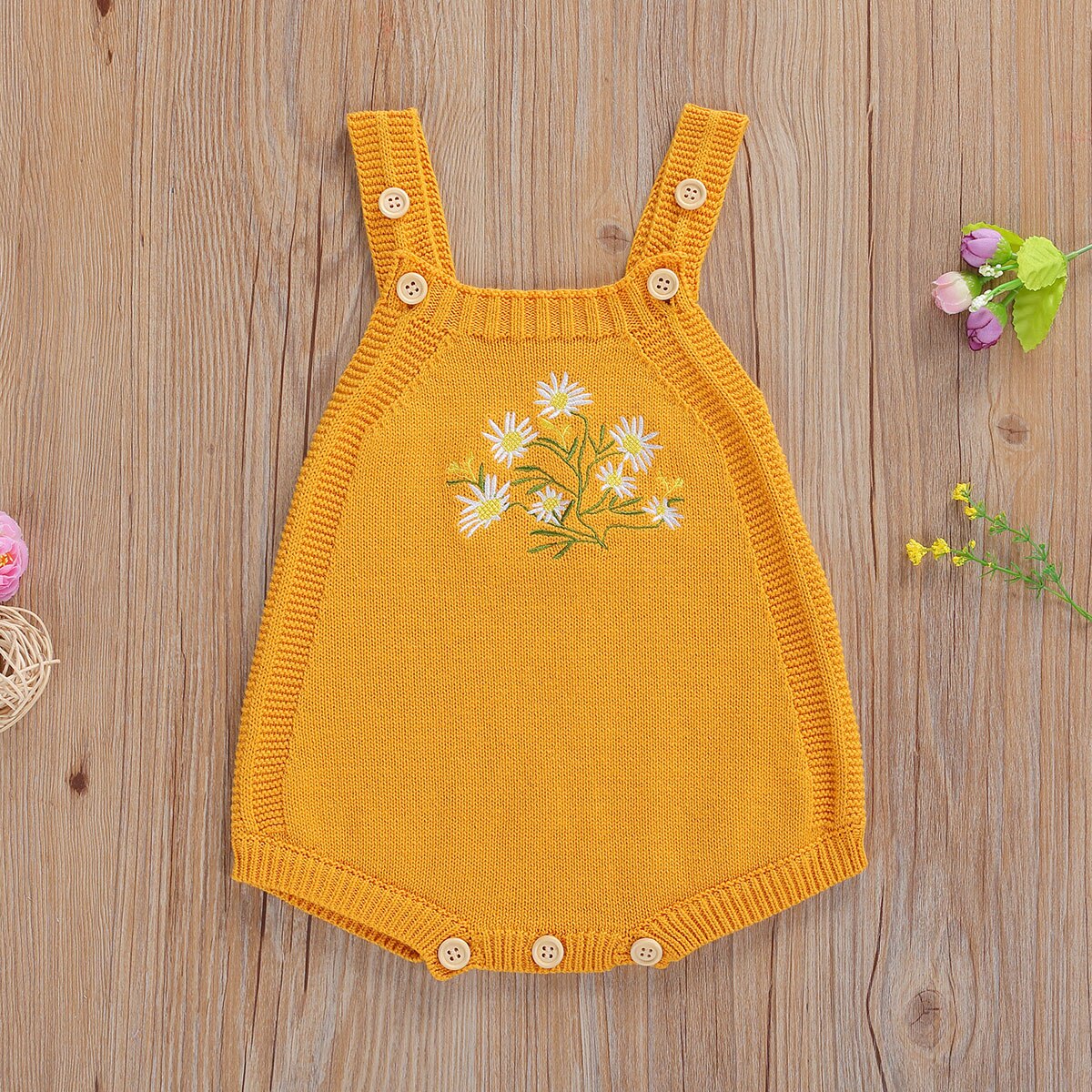 0-18m bebê infantil meninos meninas malha macacão sem mangas flores botão de impressão outono inverno amarelo macacões