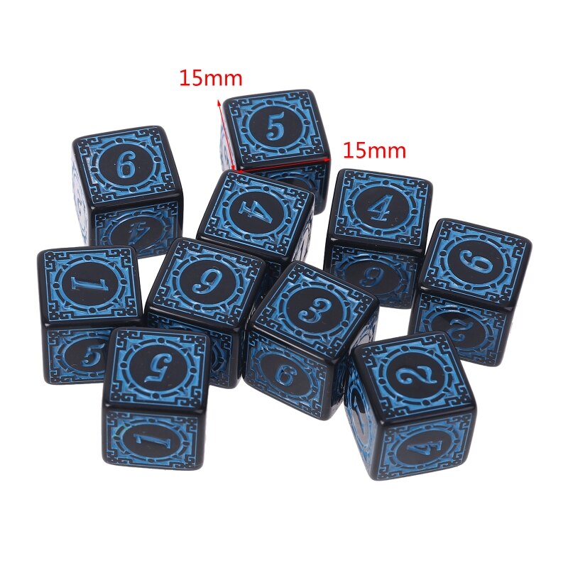 10Pcs D6 Polyhedral Dice Square Edged Numbers 6 Sided Dices Beads Table Board 652D