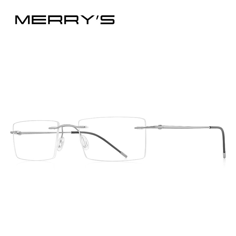 Merrys mænd titaniumlegering rammeløse briller stel mandlig firkant ultralet mand rammeløs nærsynethed optiske rammer briller  s2880: C03 sølv
