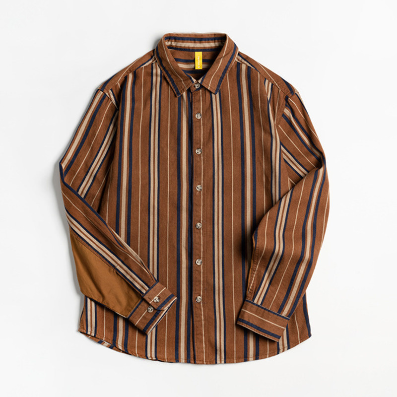 Camisas De algodón De manga larga con botones para Hombre, Camisas De rayas verticales verdes Vintage, Tops, ropa De calle coreana