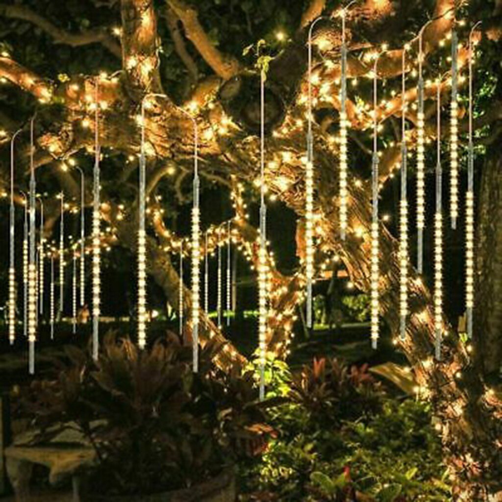 Year 30/50cm Meteor Shower Rain 8 Tubes LED String Lights Waterproof For Outdoor Christmas Decor Tree With Plug Tail#45: Yellow 