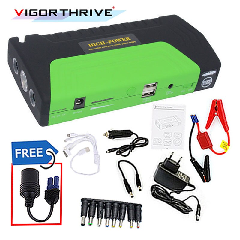 Nødauto booster mini bærbar 2 usb til benzin bil booster grøn bil jump starter 12v batterioplader