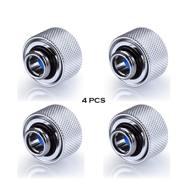 Anti-off Fast Tighten Hard Pipe Compression Fitting, Diamond Pattern G1/4 Thread Rigid Tubing Connector, 4Pcs/Lot: Silver 4PCS