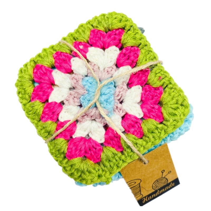 Knitted Dishcloth Dish Washable Scourer Kitchen Cleaning Scruabby Cotton Yarn Crochet Scrubbies Reusable Washcloth Pot Scrubber: 6PCS RANDOM COLOR