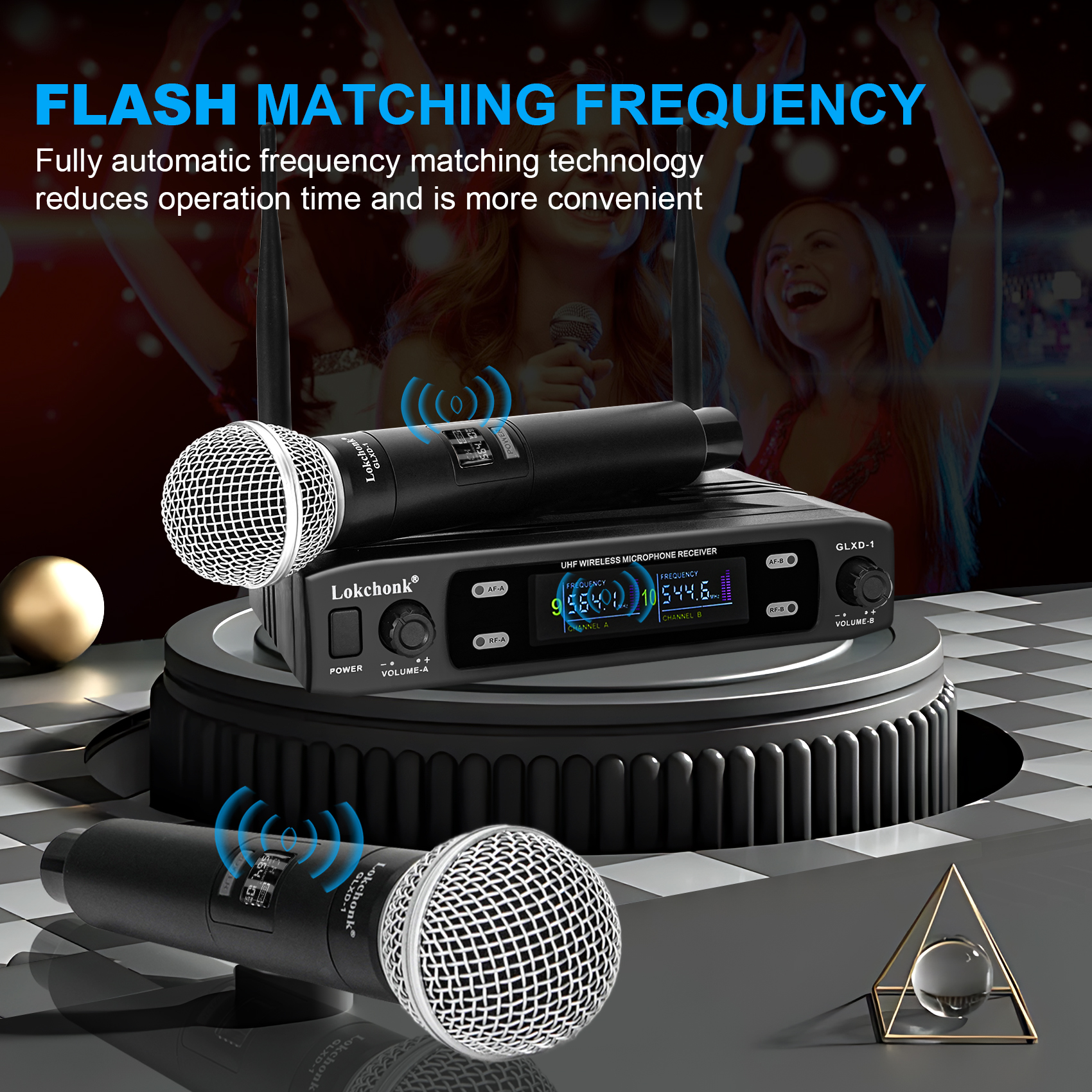 GLXD1 Wireless Microphone System Dual Channel UHF Fixed Frequency Cordless Handheld Dynamic Mic For Karaoke Party